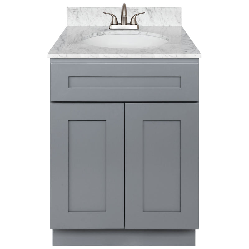 Cherry Bathroom Vanity 24", Cara White Marble Top, Faucet LB5B CW254-24CG-5B