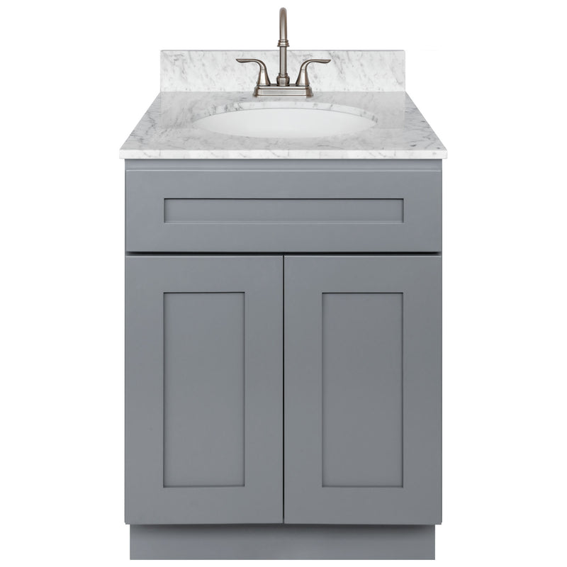 Cherry Bathroom Vanity 24", Cara White Marble Top, Faucet LB6B CW254-24CG-6B