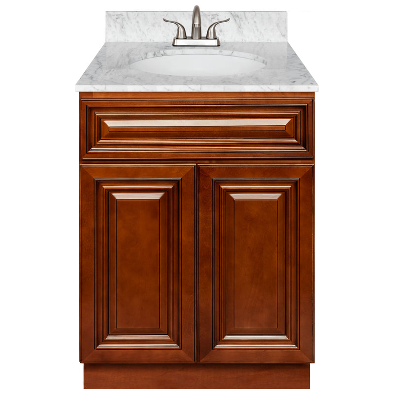 Brown Bathroom Vanity 24", Cara White Marble Top, Faucet LB5B CW254-24GN-5B