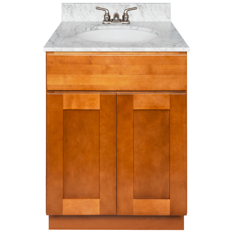 Brown Bathroom Vanity 24", Cara White Marble Top, Faucet LB3B CW254-24NP-3B