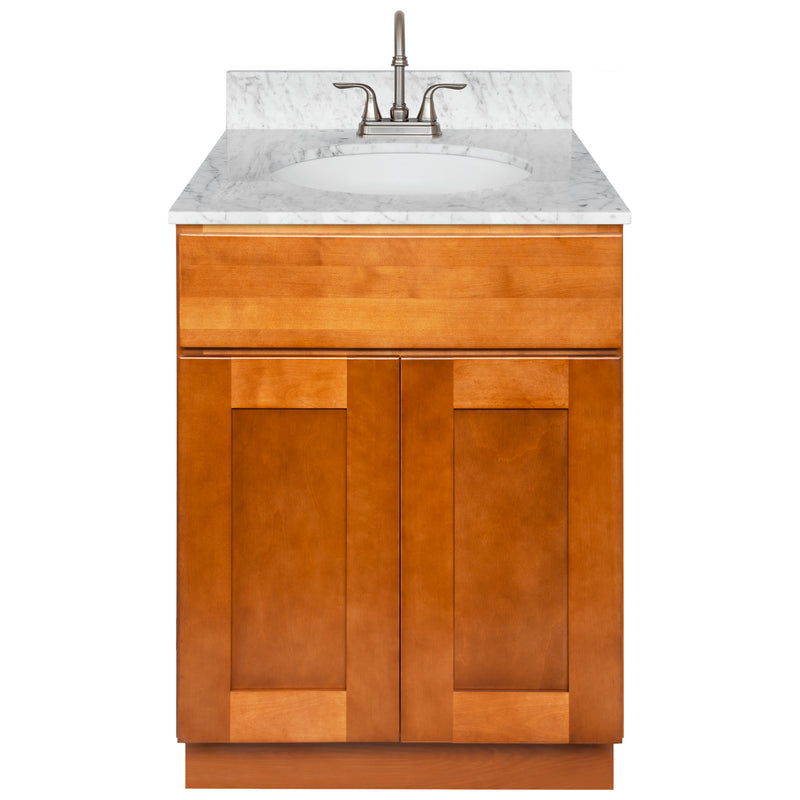 Brown Bathroom Vanity 24", Cara White Marble Top, Faucet LB6B CW254-24NP-6B