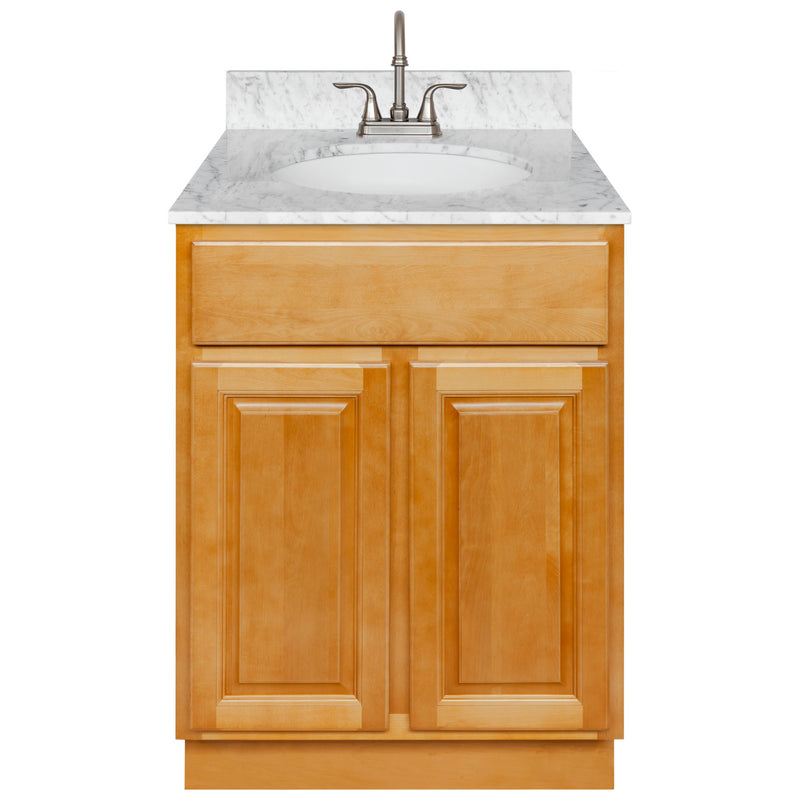 Brown Bathroom Vanity 24", Cara White Marble Top, Faucet LB6B CW254-24RC-6B