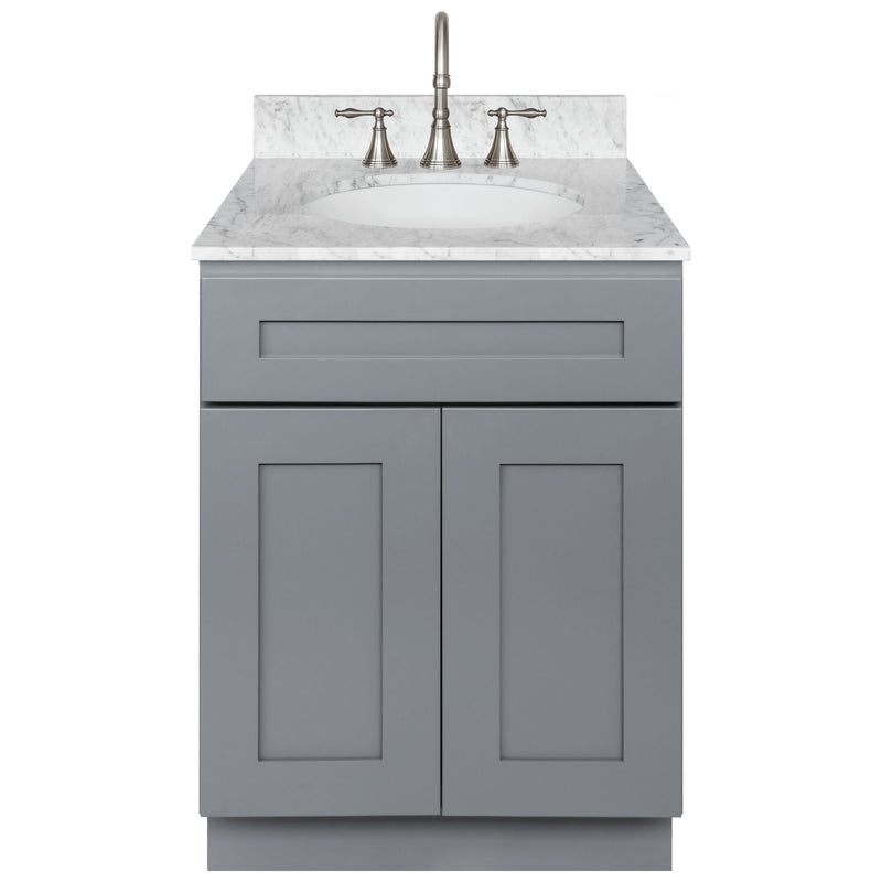 Cherry Bathroom Vanity 24", Cara White Marble Top, Faucet LB7B CW258-24CG-7B