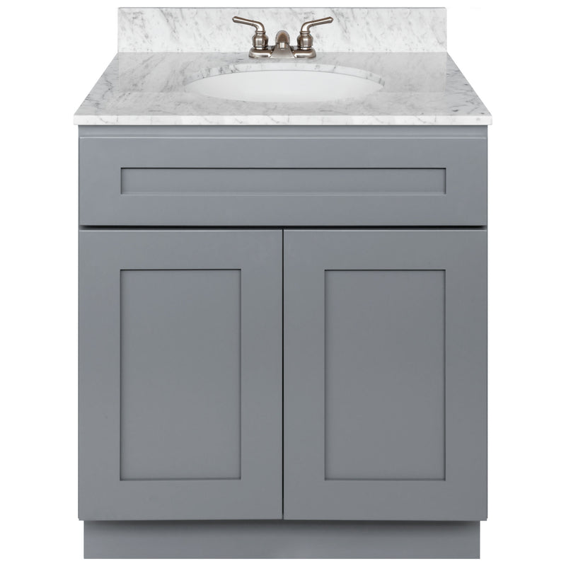 Cherry Bathroom Vanity 30", Cara White Marble Top, Faucet LB3B CW314-30CG-3B