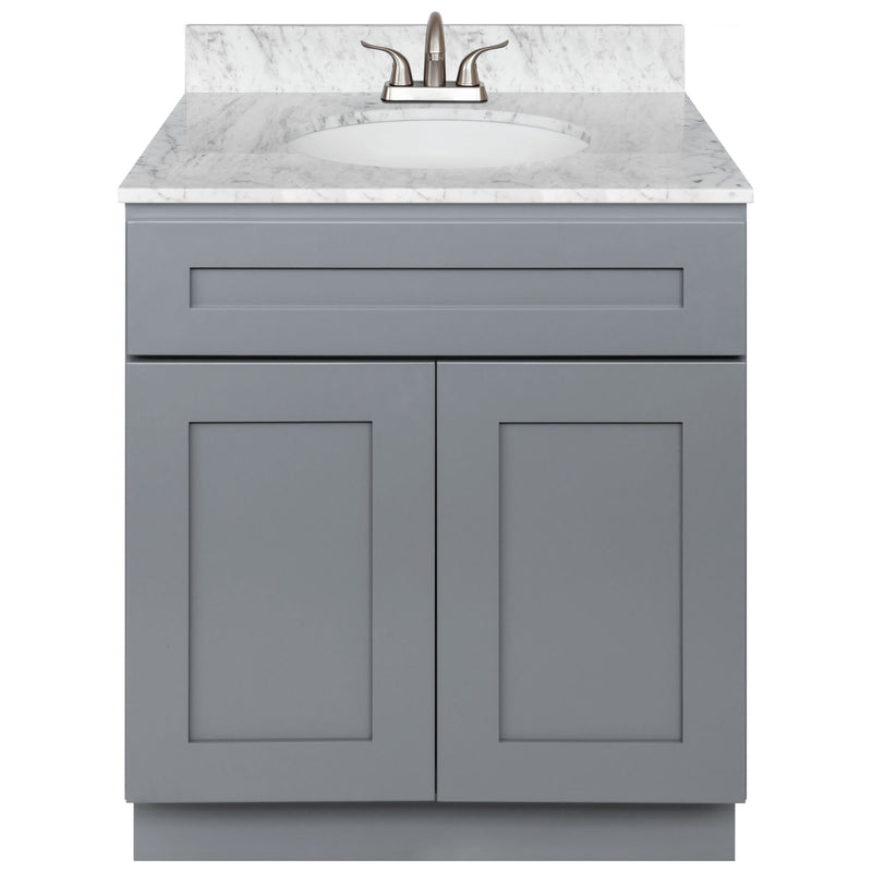 Cherry Bathroom Vanity 30", Cara White Marble Top, Faucet LB5B CW314-30CG-5B