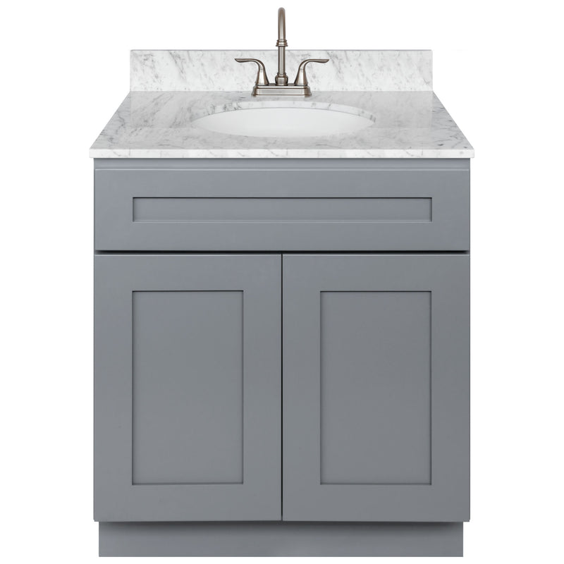 Cherry Bathroom Vanity 30", Cara White Marble Top, Faucet LB6B CW314-30CG-6B