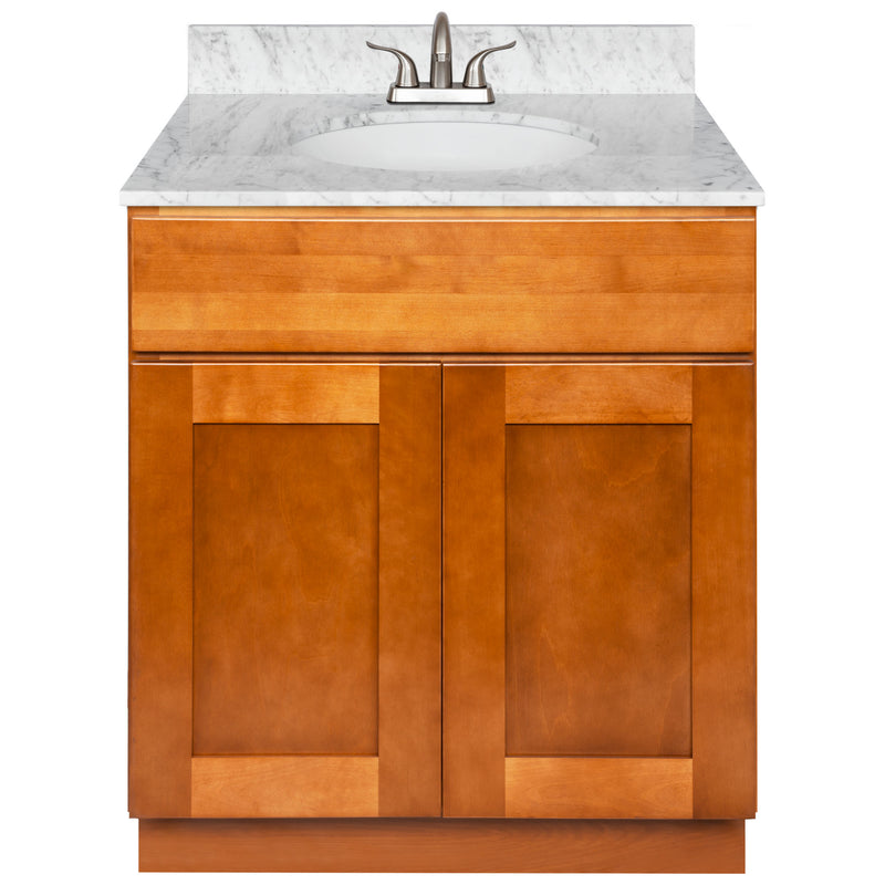 Brown Bathroom Vanity 30", Cara White Marble Top, Faucet LB5B CW314-30NP-5B