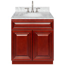 Cherry Bathroom Vanity 30", Cara White Marble Top, Faucet LB7B CW318-30CH-7B