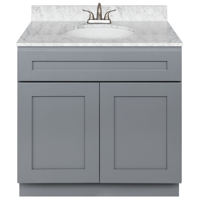 Cherry Bathroom Vanity 36", Cara White Marble Top, Faucet LB5B CW374-36CG-5B