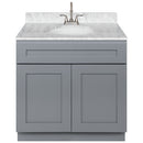 Cherry Bathroom Vanity 36", Cara White Marble Top, Faucet LB6B CW374-36CG-6B