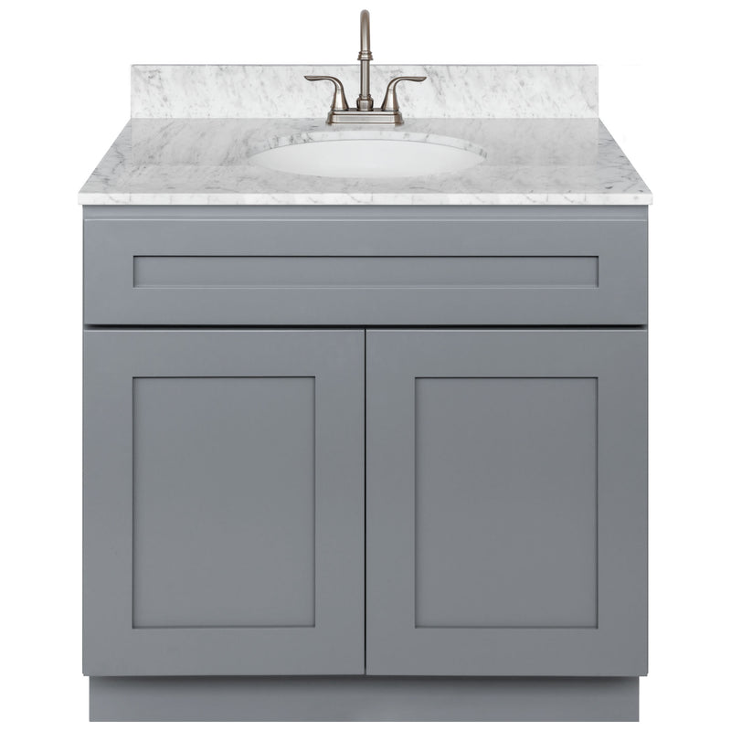 Cherry Bathroom Vanity 36", Cara White Marble Top, Faucet LB6B CW374-36CG-6B