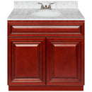 Cherry Bathroom Vanity 36", Cara White Marble Top, Faucet LB3B CW374-36CH-3B