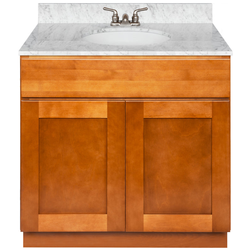 Brown Bathroom Vanity 36", Cara White Marble Top, Faucet LB3B CW374-36NP-3B