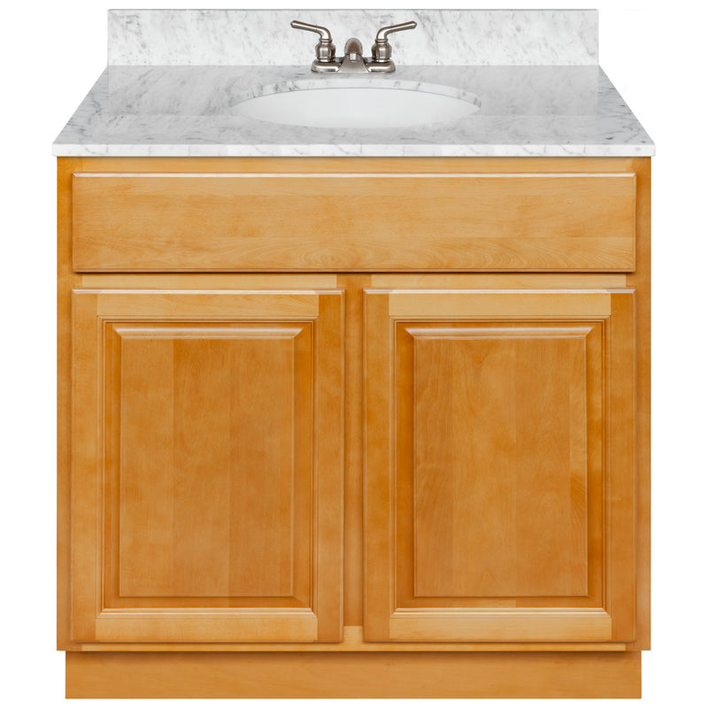 Brown Bathroom Vanity 36", Cara White Marble Top, Faucet LB3B CW374-36RC-3B