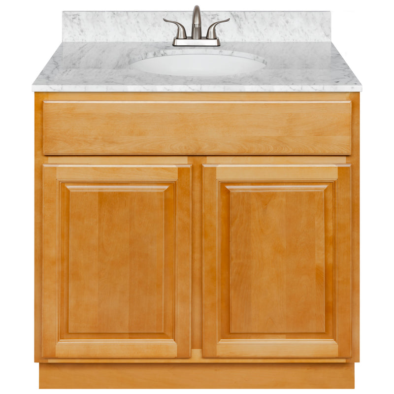 Brown Bathroom Vanity 36", Cara White Marble Top, Faucet LB5B CW374-36RC-5B