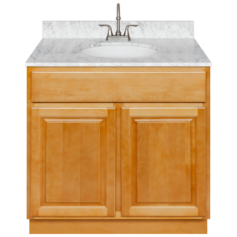 Brown Bathroom Vanity 36", Cara White Marble Top, Faucet LB6B CW374-36RC-6B