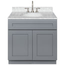 Cherry Bathroom Vanity 36", Cara White Marble Top, Faucet LB7B CW378-36CG-7B