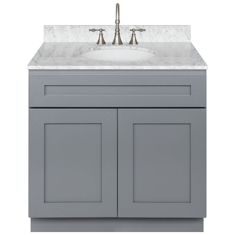 Cherry Bathroom Vanity 36", Cara White Marble Top, Faucet LB7B CW378-36CG-7B