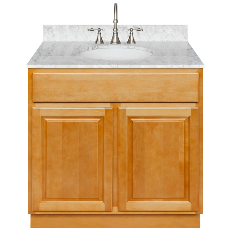 Brown Bathroom Vanity 36", Cara White Marble Top, Faucet LB7B CW378-36RC-7B