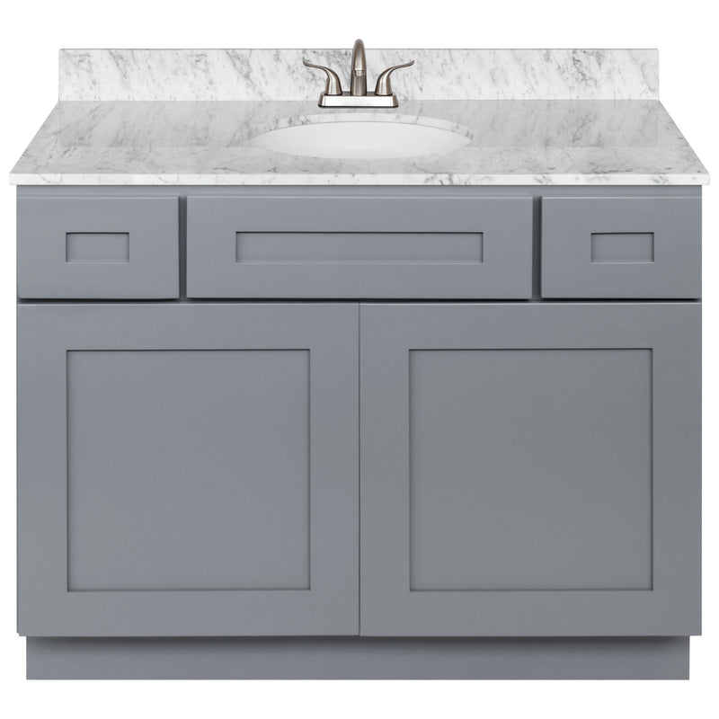 Cherry Bathroom Vanity 42", Cara White Marble Top, Faucet LB5B CW434-42CG-5B