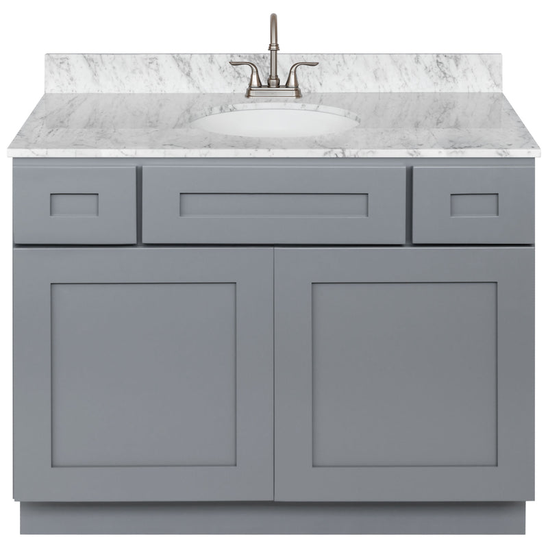 Cherry Bathroom Vanity 42", Cara White Marble Top, Faucet LB6B CW434-42CG-6B