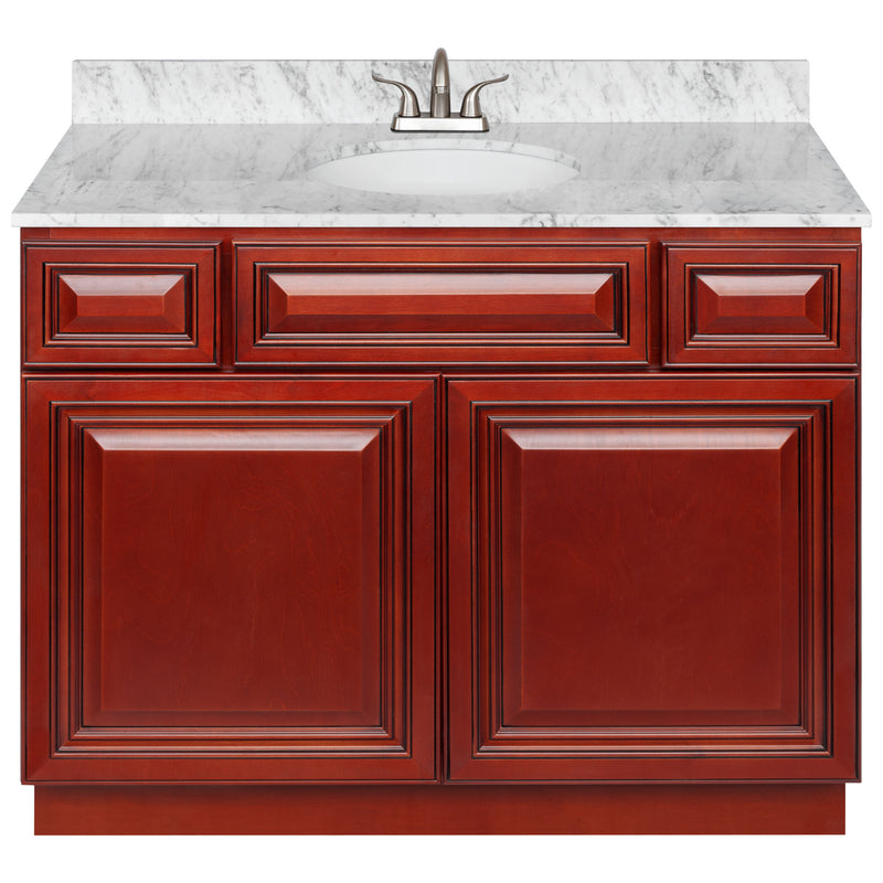 Cherry Bathroom Vanity 42", Cara White Marble Top, Faucet LB5B CW434-42CH-5B