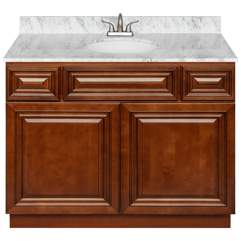 Brown Bathroom Vanity 42", Cara White Marble Top, Faucet LB5B CW434-42GN-5B