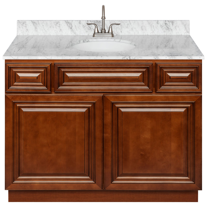 Brown Bathroom Vanity 42", Cara White Marble Top, Faucet LB6B CW434-42GN-6B