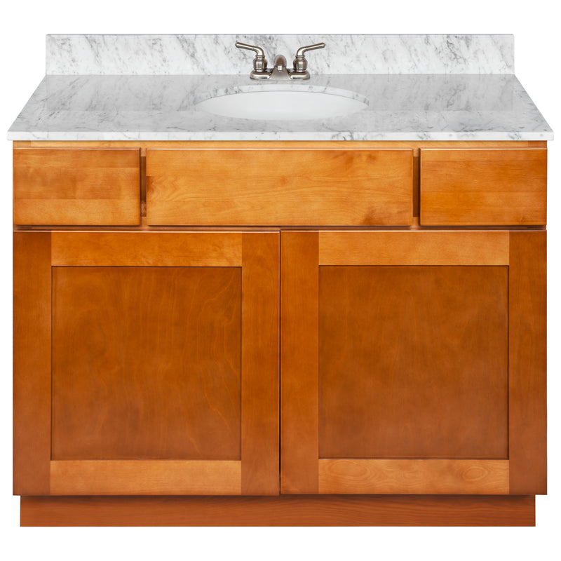 Brown Bathroom Vanity 42", Cara White Marble Top, Faucet LB3B CW434-42NP-3B