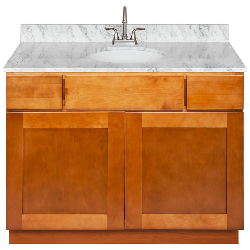 Brown Bathroom Vanity 42", Cara White Marble Top, Faucet LB6B CW434-42NP-6B