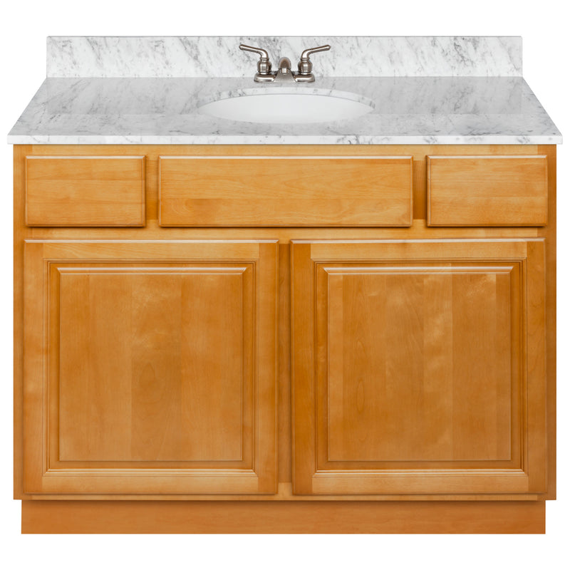 Brown Bathroom Vanity 42", Cara White Marble Top, Faucet LB3B CW434-42RC-3B