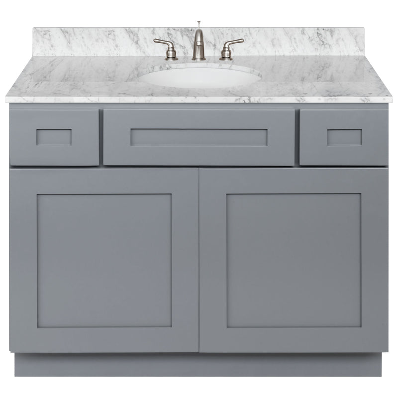 Cherry Bathroom Vanity 42", Cara White Marble Top, Faucet LB4B CW438-42CG-4B