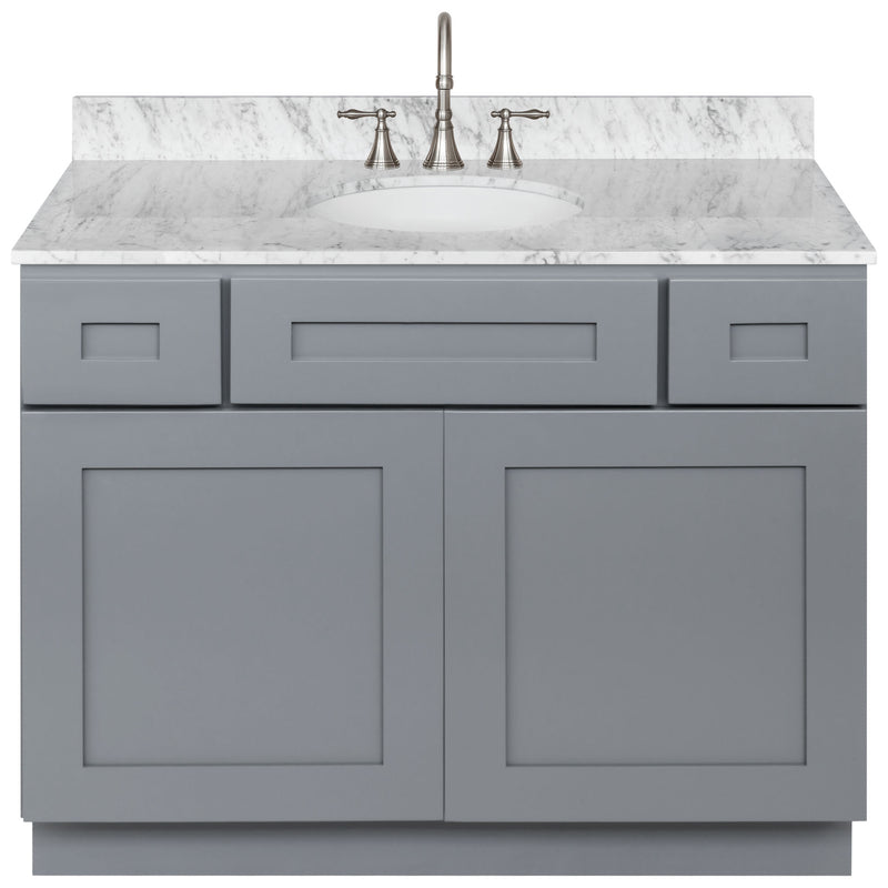 Cherry Bathroom Vanity 42", Cara White Marble Top, Faucet LB7B CW438-42CG-7B