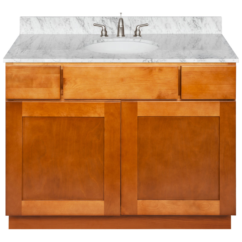 Brown Bathroom Vanity 42", Cara White Marble Top, Faucet LB4B CW438-42NP-4B