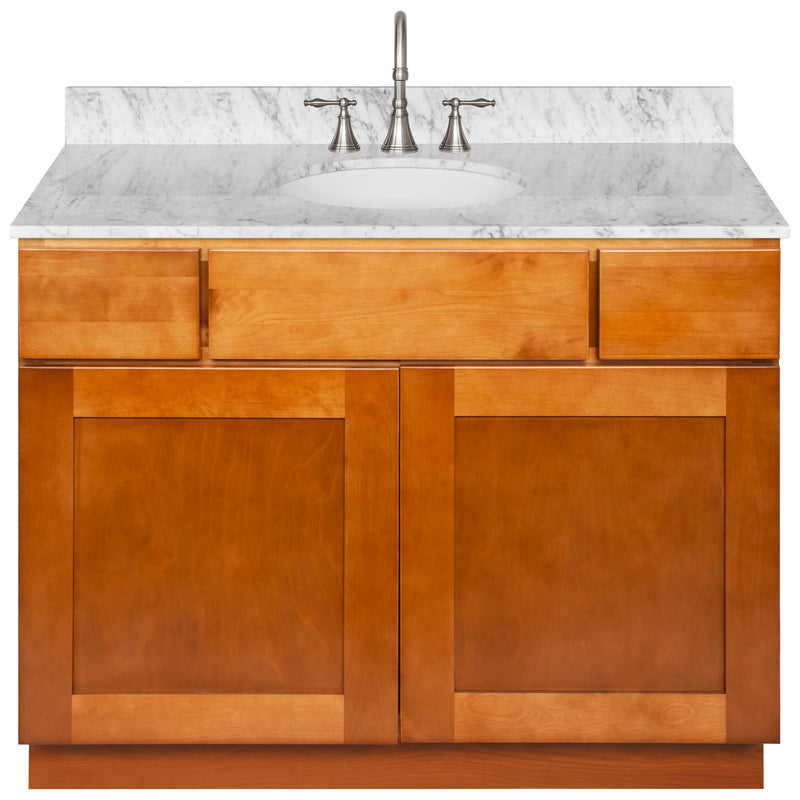 Brown Bathroom Vanity 42", Cara White Marble Top, Faucet LB7B CW438-42NP-7B