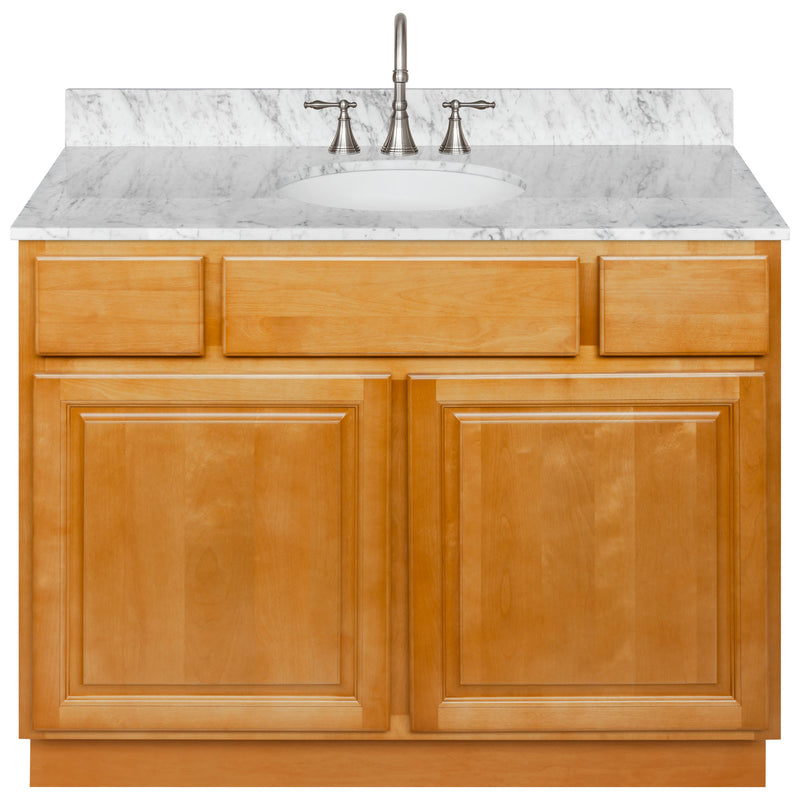 Brown Bathroom Vanity 42", Cara White Marble Top, Faucet LB7B CW438-42RC-7B