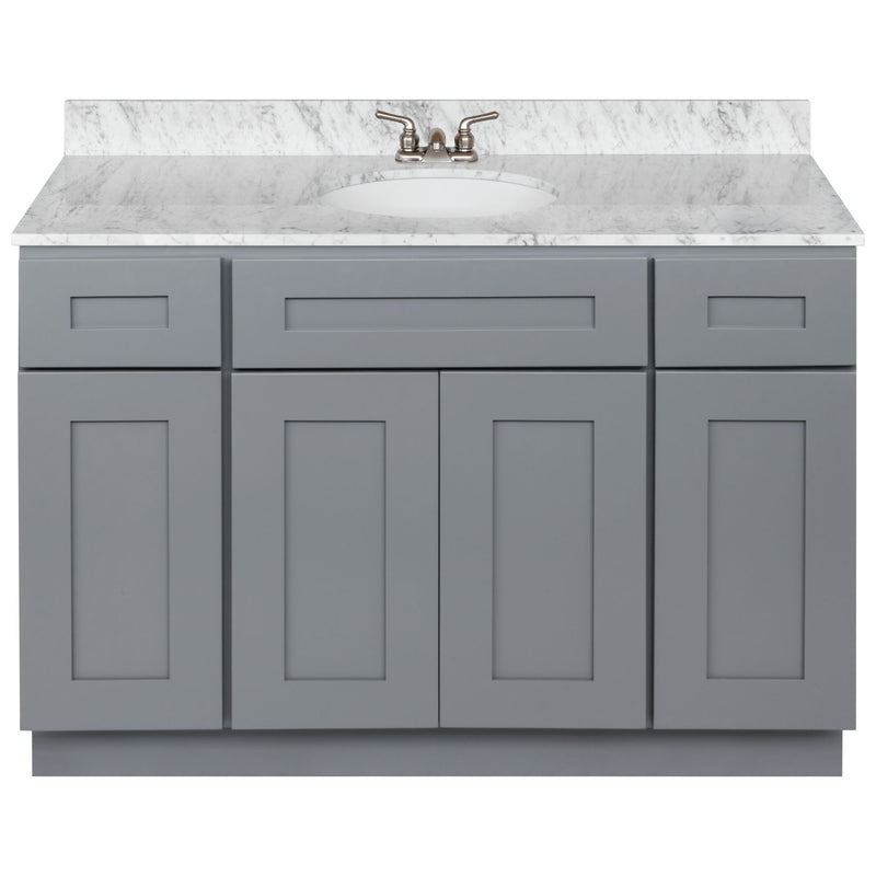 Cherry Bathroom Vanity 48", Cara White Marble Top, Faucet LB3B CW494-48CG-3B