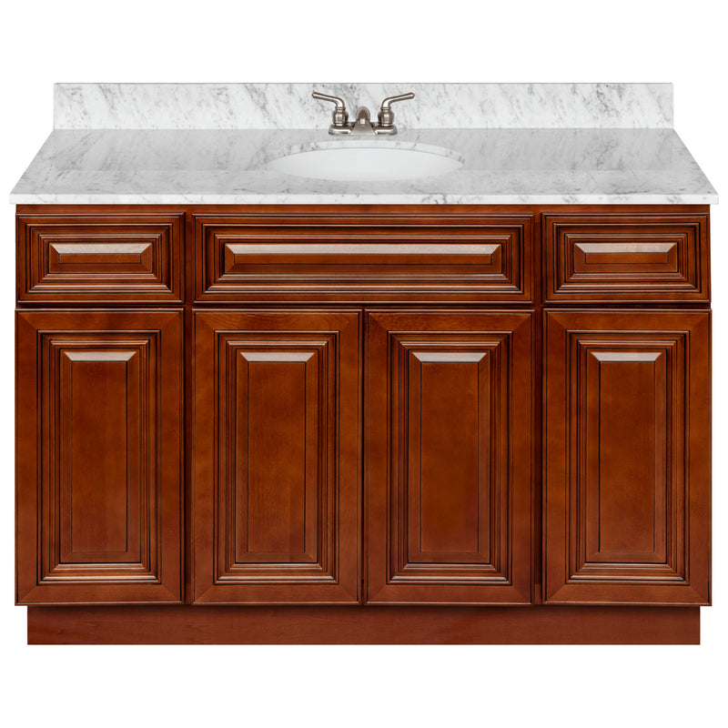 Brown Bathroom Vanity 48", Cara White Marble Top, Faucet LB3B CW494-48GN-3B