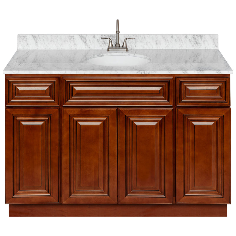 Brown Bathroom Vanity 48", Cara White Marble Top, Faucet LB6B CW494-48GN-6B