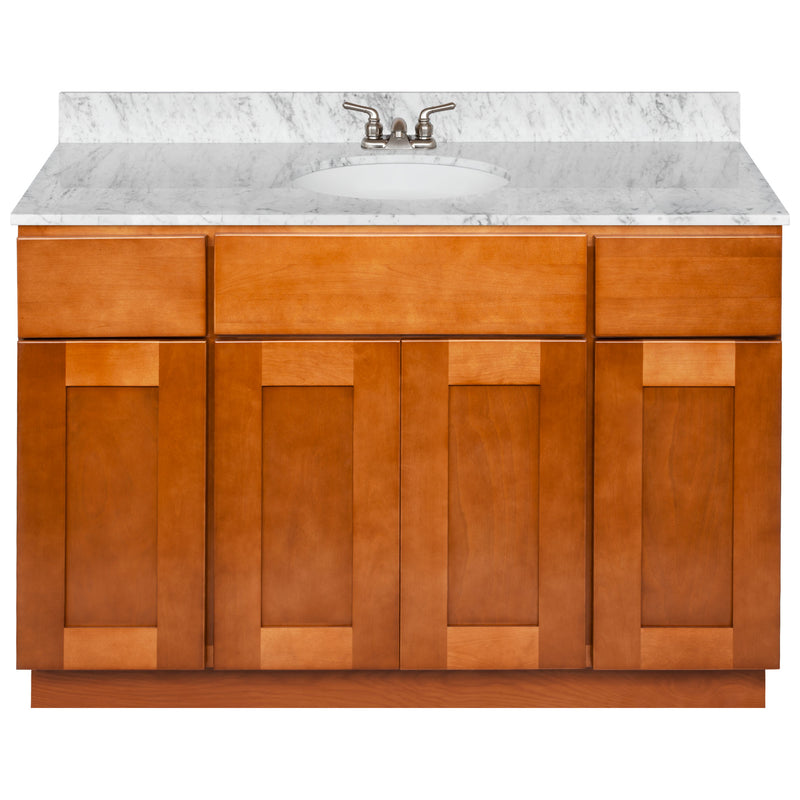 Brown Bathroom Vanity 48", Cara White Marble Top, Faucet LB3B CW494-48NP-3B