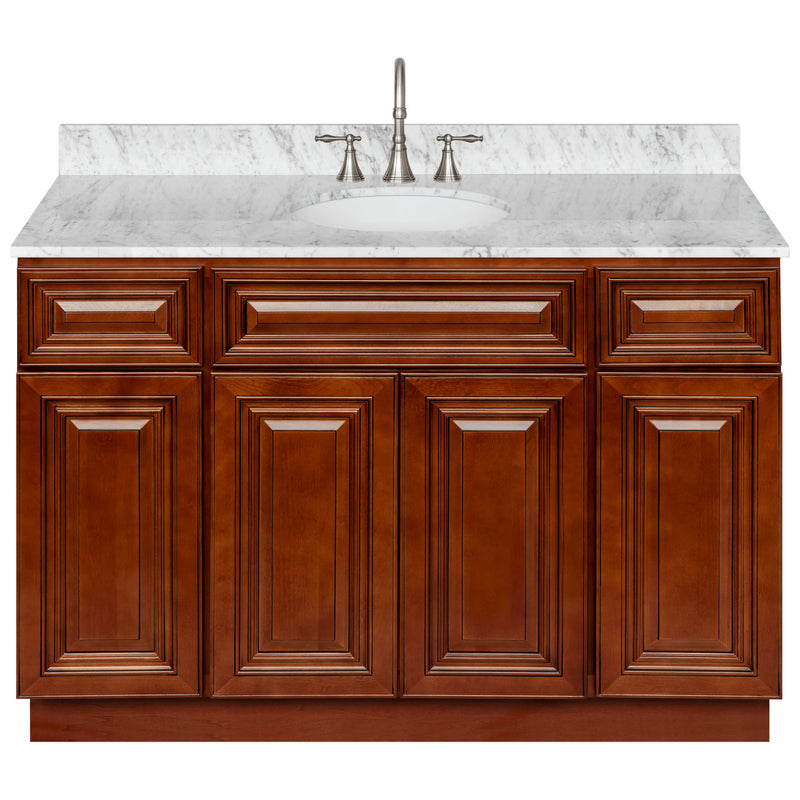 Brown Bathroom Vanity 48", Cara White Marble Top, Faucet LB7B CW498-48GN-7B