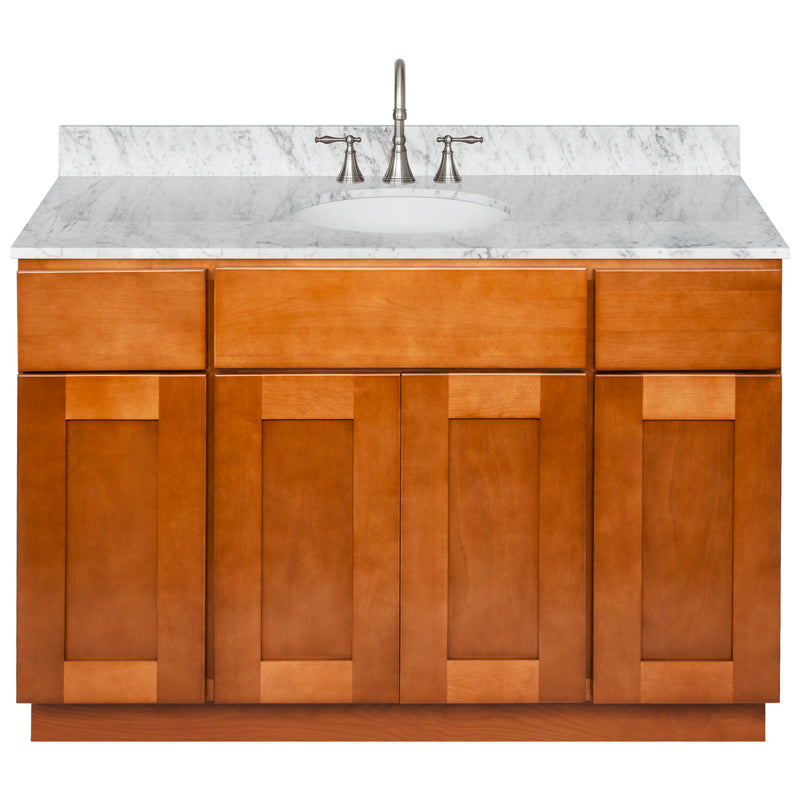 Brown Bathroom Vanity 48", Cara White Marble Top, Faucet LB7B CW498-48NP-7B