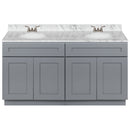 Cherry Double Bathroom Vanity 60", Cara White Marble Top, Faucet LB3B CW614-60CG-3B