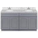 Cherry Double Bathroom Vanity 60", Cara White Marble Top, Faucet LB5B CW614-60CG-5B