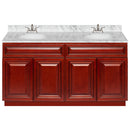 Cherry Double Bathroom Vanity 60", Cara White Marble Top, Faucet LB5B CW614-60CH-5B