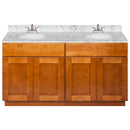 Brown Double Bathroom Vanity 60", Cara White Marble Top, Faucet LB5B CW614-60NP-5B