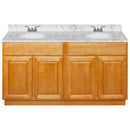 Brown Double Bathroom Vanity 60", Cara White Marble Top, Faucet LB3B CW614-60RC-3B