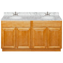 Brown Double Bathroom Vanity 60", Cara White Marble Top, Faucet LB5B CW614-60RC-5B