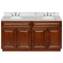 Brown Double Bathroom Vanity 60", Cara White Marble Top, Faucet LB4B CW618-60GN-4B