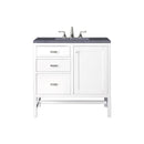 James Martin Addison 36" Single Vanity Cabinet Glossy White with 3 cm Charcoal Soapstone Quartz Top E444-V36-GW-3CSP